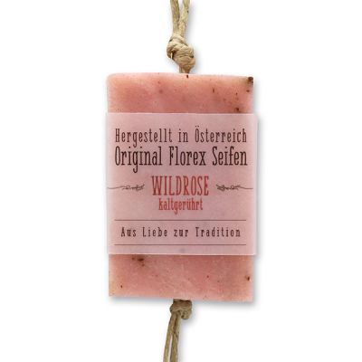 Cold-stirred soap 90g hanging with a cord "Love for tradition", Wild rose with petals 