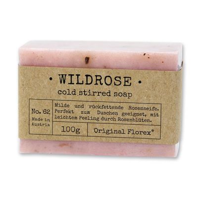 Kaltgerührte Seife 100g in Cello "Pure Soaps", Wildrose mit Blüten 