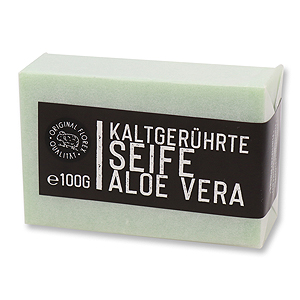 Kaltgerührte Seife 100g weiß verpackt "Black Edition", Aloe Vera 