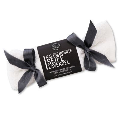 Cold-stirred soap 100g in a washing cloth white "Black Edition", Lavender 