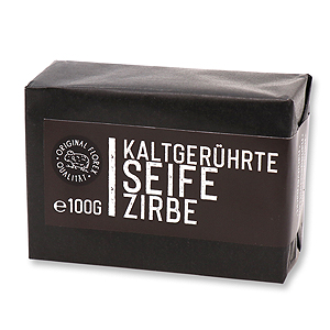 Kaltgerührte Seife 100g schwarz verpackt "Black Edition", Zirbe 