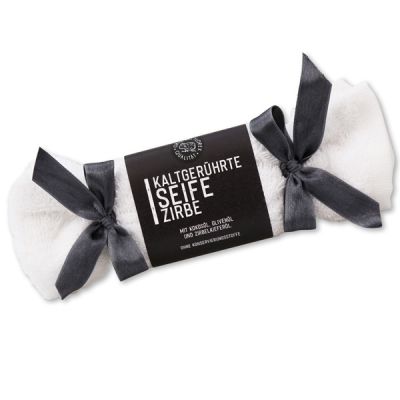 Cold-stirred soap 100g in a washing cloth white "Black Edition", Swiss pine 