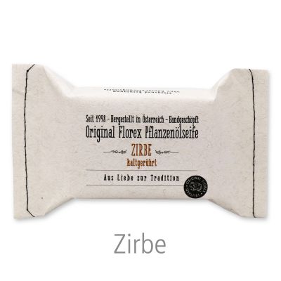 Kaltgerührte Seife 100g im genähten Papierbeutel "Aus Liebe zur Tradition", Zirbe 