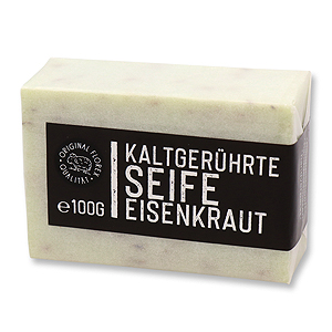 Kaltgerührte Seife 100g weiß verpackt "Black Edition", Eisenkraut 