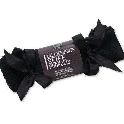 Cold-stirred special soap 100g  in a washing cloth black "Black Edition", Propolis 