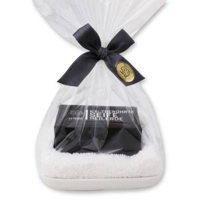 Spezialseifen-Set 1 kaltgerührt 100g Seifenschale in Cello "Black Edition", Heilerde 