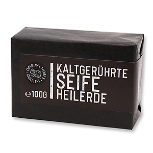Kaltgerührte Seife 100g "Black Edition" schwarz verpackt, Heilerde 