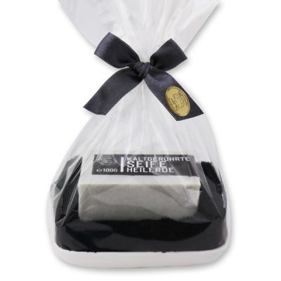 Spezialseifen-Set 2 kaltgerührt 100g Seifenschale in Cello "Black Edition", Heilerde 