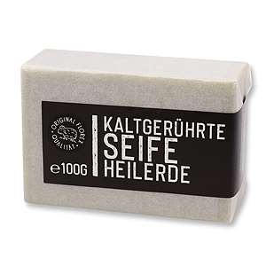 Kaltgerührte Spezialseife 100g weiß verpackt "Black Edition", Heilerde 