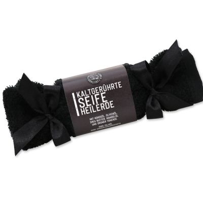 Spezialseife kaltgerührt Waschlappen-Zuckerl schwarz 100g "Black Edition", Heilerde 