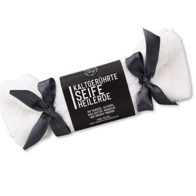 Spezialseife kaltgerührt Waschlappen-Zuckerl weiß 100g "Black Edition", Heilerde 