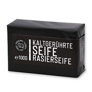 Kaltgerührte Spezialseife 90g "Black Edition" schwarz verpackt, Rasierseife 