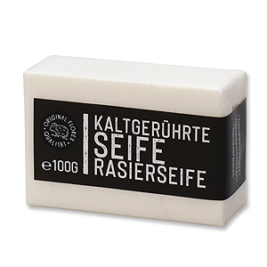 Kaltgerührte Spezialseife 90g "Black Edition" weiß verpackt, Rasierseife 