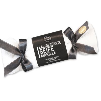 Cold-stirred soap 100g in a washing cloth white "Black Edition", Apricot 