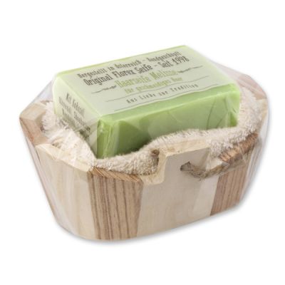 Wooden basket with cold-stirred special soap 100g "Love for tradition", Hair soap melissa 