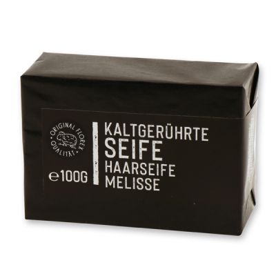 Kaltgerührte Spezialseife 100g schwarz verpackt "Black Edition", Haarseife Melisse 