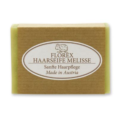 Kaltgerührte Spezialseife 100g braunes Papier, Haarseife Melisse 