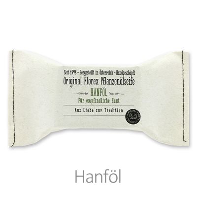 Kaltgerührte Spezialseife 100g im genähten Papierbeutel "Aus Liebe zur Tradition", Hanföl 