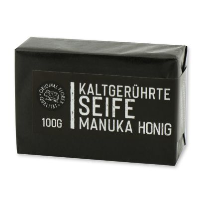 Kaltgerührte Spezialseife 100g schwarz verpackt "Black Edition", Manuka Honig 