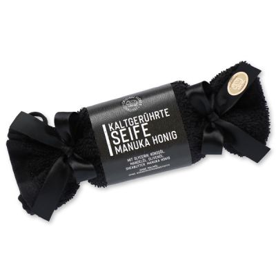 Cold-stirred special soap 100g in a washing cloth black "Black Edition", Manuka honey 
