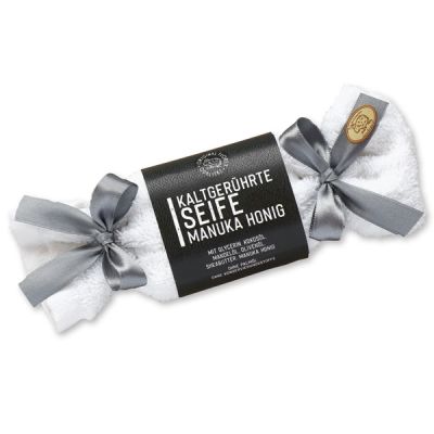 Cold-stirred special soap 100g in a washing cloth white "Black Edition", Manuka honey 