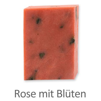 Kaltgerührte Seife 100g mit Schafmilch, Rose mit Blüten 