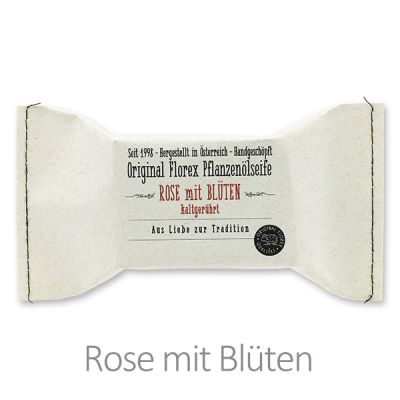 Kaltgerührte Seife 100g im genähten Papierbeutel "Aus Liebe zur Tradition", Rose mit Blüten 
