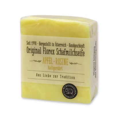 Kaltgerührte Schafmilchseife 150g mit transparenter Schleife in Cello, Apfel-Rosine 