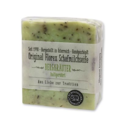 Cold-stirred sheep milk soap 150g in cello wrapped with transparent paper, Herbs 