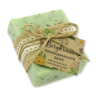 Cold-stirred sheep milk soap 150g decorated "feel-good time", Mountain herbs 