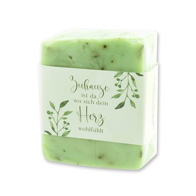 Cold-stirred sheep milk soap 150g in cello "Zuhause ist da...", Mountain herbs 