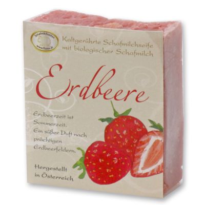 Cold-stirred sheep milk soap 150g with classic labelling, Strawberry 