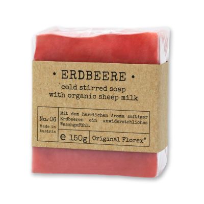 Cold-stirred sheep milk soap 150g packed in cello "Pure Soaps", Strawberry 