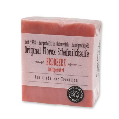 Cold-stirred sheep milk soap 150g in cello wrapped with transparent paper, Strawberry 