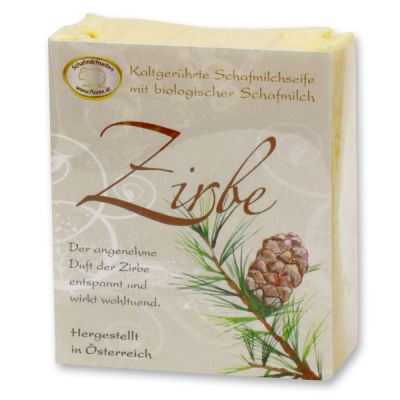 Kaltgerührte Schafmilchseife 150g klassisch verpackt, Zirbe 