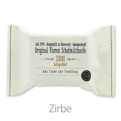 Cold-stirred sheep milk soap 150g packed in a stitched paper bag, Swiss pine 
