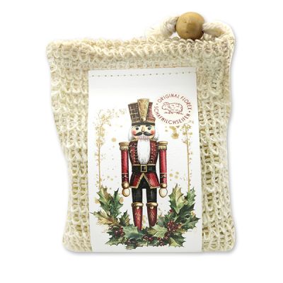 Handcrafted sheep milk soap 150g packed in a soap holder "Colourful Holidays motif 17", Swiss pine 