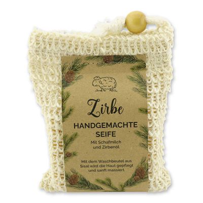 Kaltgerührte Schafmilchseife 150g im Waschbeutel "Wohlfühlzeit", Zirbe 