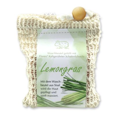 Cold-stirred sheep milk soap 150g modern packed in a soap holder, Lemongrass 