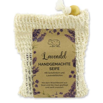 Cold-stirred sheep milk soap 150g packed in a soap holder "feel-good time", Lavender 