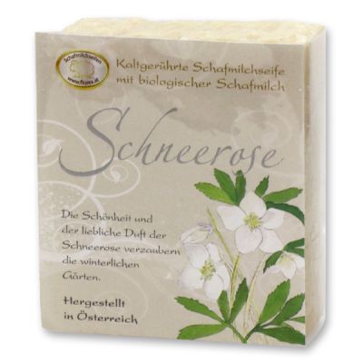 Kaltgerührte Schafmilchseife 150g klassisch verpackt, Schneerose 
