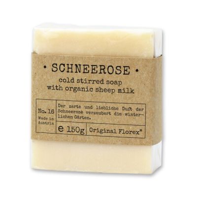 Kaltgerührte Schafmilchseife 150g in Cello "Pure Soaps", Schneerose 