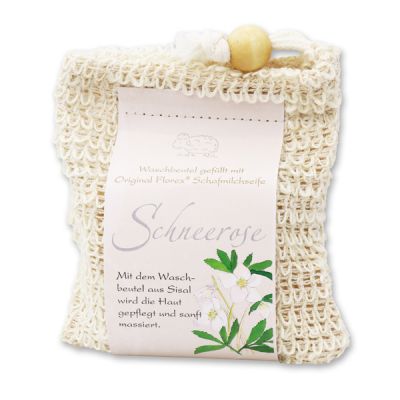 Cold-stirred sheep milk soap 150g classic packed in a soap holder, Christmas rose white 