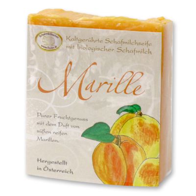 Kaltgerührte Schafmilchseife 150g klassisch verpackt, Marille 
