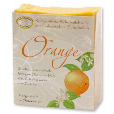 Kaltgerührte Schafmilchseife 150g klassisch verpackt, Orange 