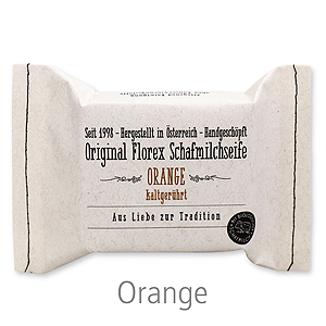 Cold-stirred sheep milk soap 150g, packed in a stitched paper bag, Orange 