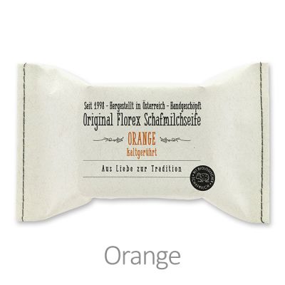 Cold-stirred sheep milk soap 150g, packed in a stitched paper bag, Orange 