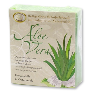 Cold-stirred sheep milk soap 150g with classic labelling, Aloe vera 