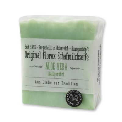 Cold-stirred sheep milk soap 150g in cello wrapped with transparent paper, Aloe vera 