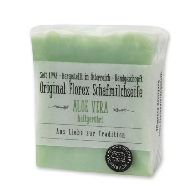 Kaltgerührte Schafmilchseife 150g mit transparenter Schleife in Cello, Aloe Vera 